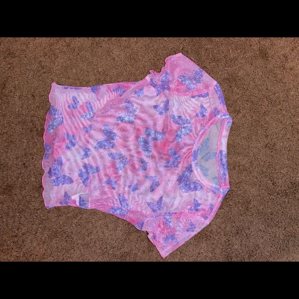 Shein butterfly mesh crop top shirt